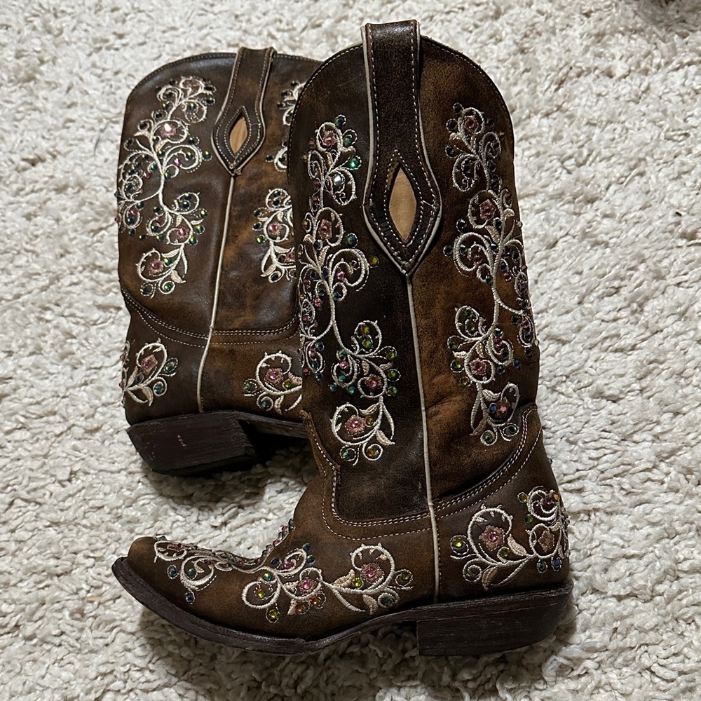 Embroidered & Rhinestone Cowboy Boots - Picture 2 of 7